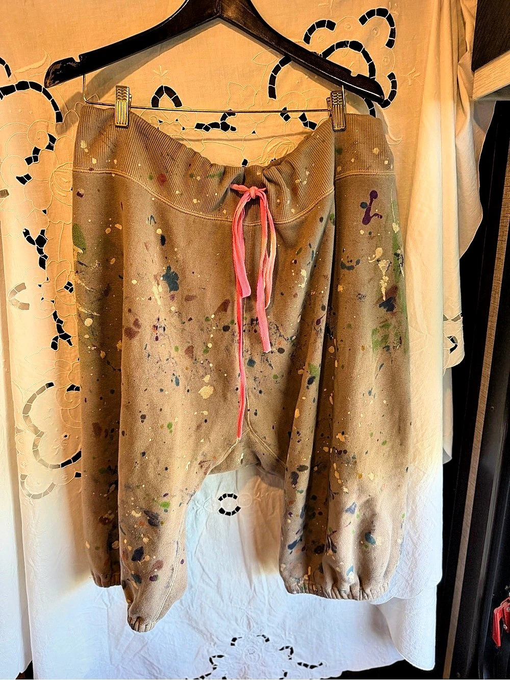 Magnolia Pearl PJB La Jolla Joggers Cotton Paint-Splatter Pants Brown - Picture 2 of 9